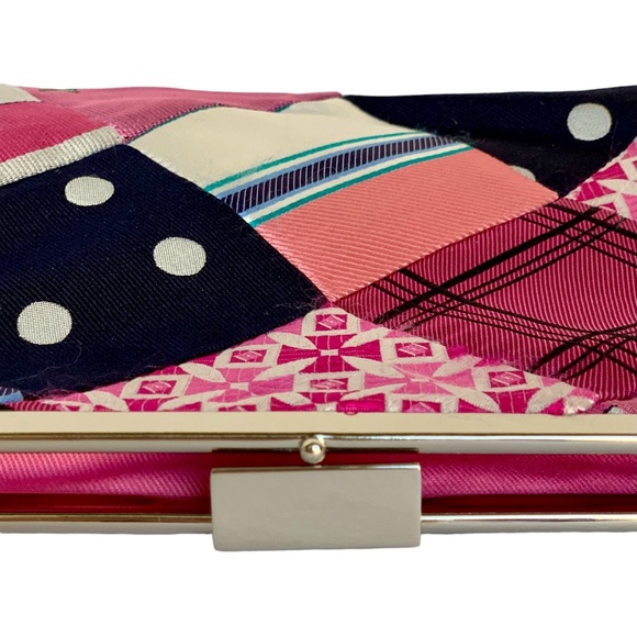 J. Crew Mirabelle Pink Silk Tie Patchwork Frame Clutch Bag NWT - Picture 4 of 7